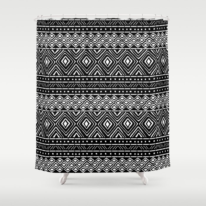 African Mud Cloth Black Shower Curtain By Thinlinetextiles Society6