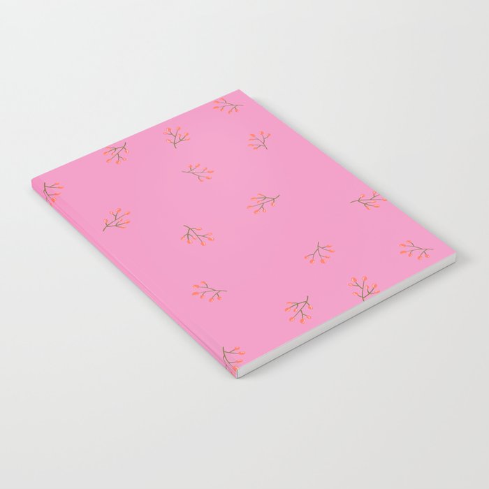 Branches With Red Berries Seamless Pattern on Pink Background Notebook