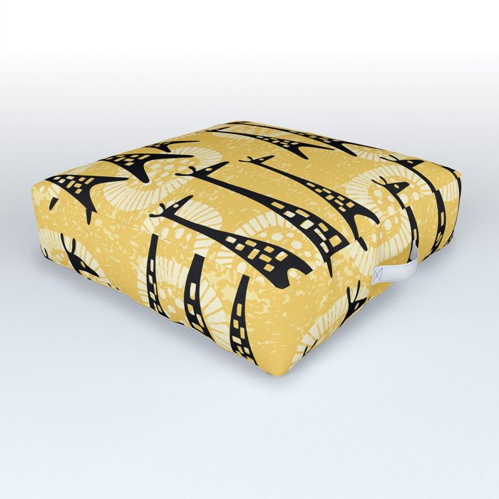 Mid Century Modern Giraffe Pattern Black and Yellow Outdoor Floor Cushion