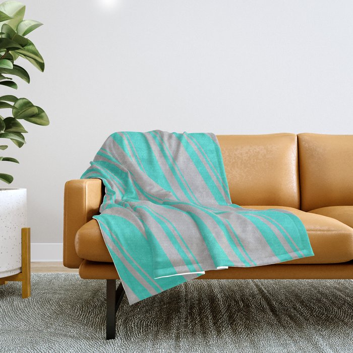 Turquoise and Grey Colored Stripes/Lines Pattern Throw Blanket