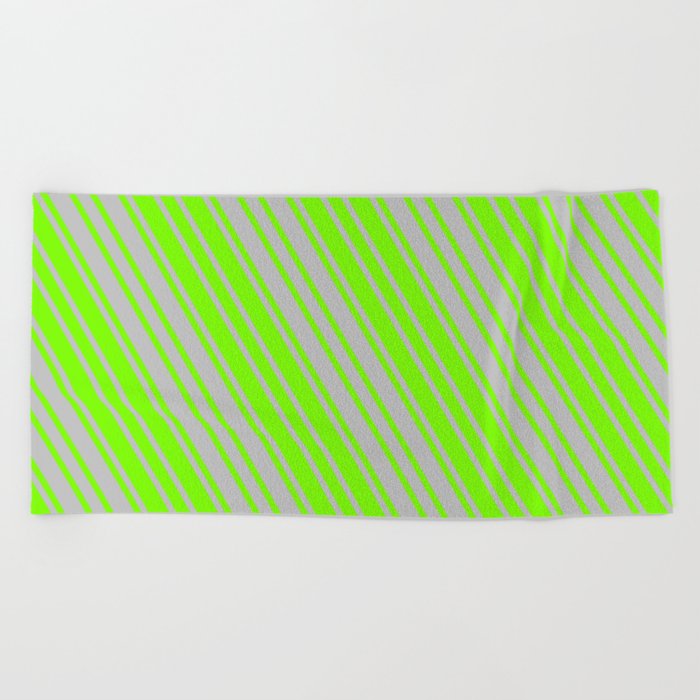 Green and Grey Colored Pattern of Stripes Beach Towel