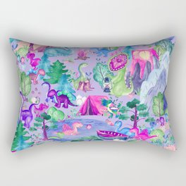 Watercolor Dinosaur Camping Kids Pink Purple Rectangular Pillow