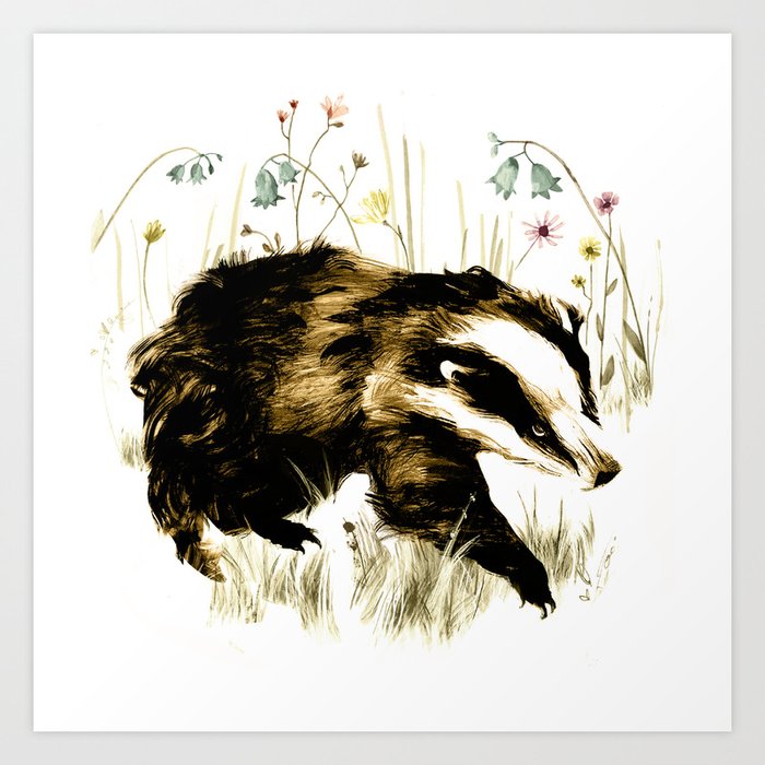 Bluebell Badger Art Print