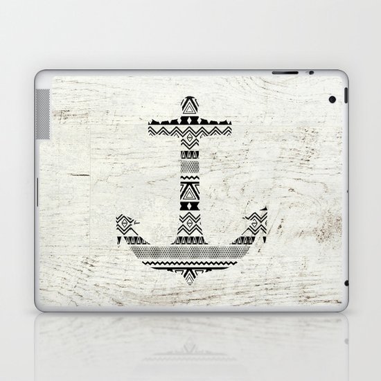 Aztec Nautical Anchor Black White Vintage Wood Laptop & iPad Skin