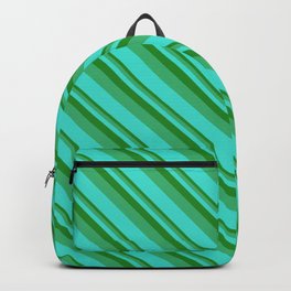 [ Thumbnail: Forest Green, Sea Green & Turquoise Colored Lined Pattern Backpack ]