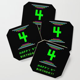 [ Thumbnail: 4th Birthday - Nerdy Geeky Pixelated 8-Bit Computing Graphics Inspired Look Coaster ]