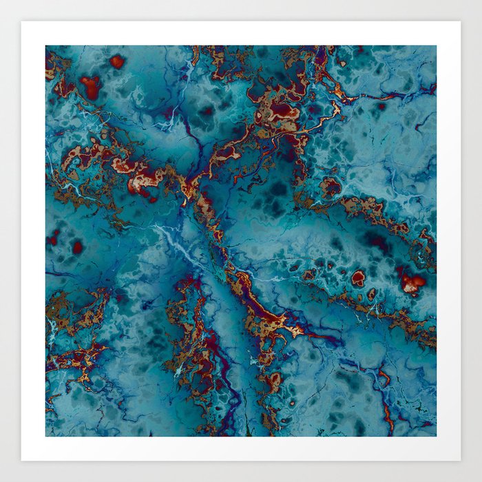 Blue Fantasy Marble Art Print