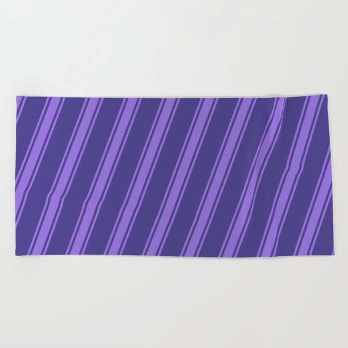 Dark Slate Blue and Purple Colored Stripes Pattern Beach Towel