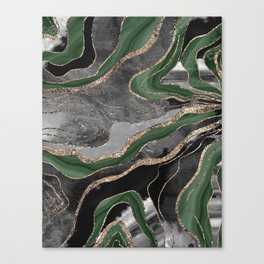 Green Black Marble Agate Gold Glitter Glam #1 (Faux Glitter) #decor #art #society6 Canvas Print