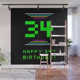 [ Thumbnail: 34th Birthday - Nerdy Geeky Pixelated 8-Bit Computing Graphics Inspired Look Wall Mural ]