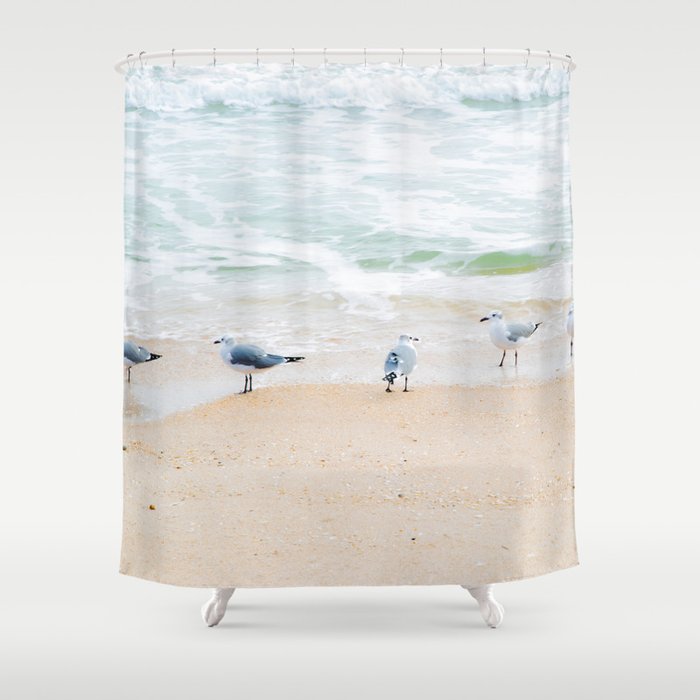 Beach Birds, photography by Tiffany Dawn Smith Shower Curtain