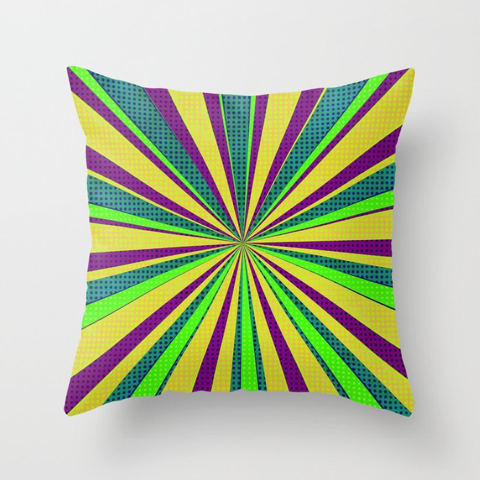 Violet Yellow Green Rays Throw Pillow