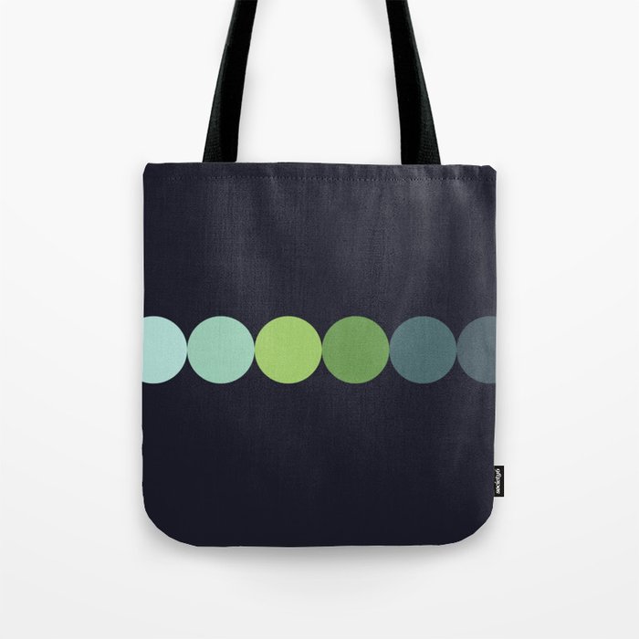 Dot - Colorful Minimalistic Geometric Circle Art Pattern Green on Dark Blue Tote Bag