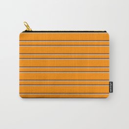 [ Thumbnail: Dark Orange, Brown & Tan Colored Lined/Striped Pattern Carry-All Pouch ]