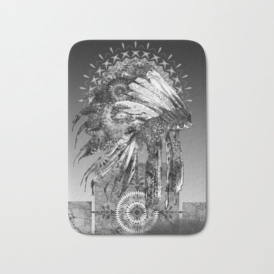 black and white mandala headdress Bath Mat