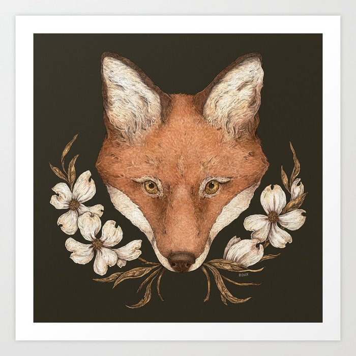 The Fox and Dogwoods Art Print