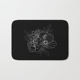 Floral Arrangement - White on Black Bath Mat | Assortment, Poppy, Carnation, Graphicdesign, Dahlia, Plant, Black And White, Floral, Flowers, Nature 