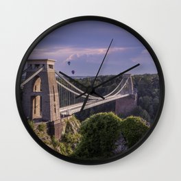 Clifton Suspension Bridge and hot air balloons Wall Clock | Structure, Touristattraction, Hotairballoons, Sky, Valley, Green, Trees, Europe, Cliftonbridge, Photo 
