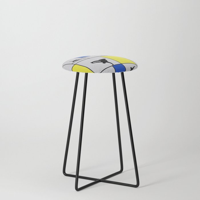 Street dancing like Piet Mondrian - Yellow, and Blue on the grey background Counter Stool