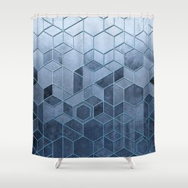 Art Deco Chrome + Metallic Blue Abstract Geometry  Shower Curtain