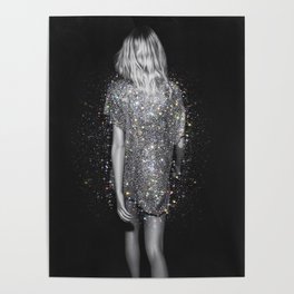 MAGIC GIRL - glitter artwork by Yana Potter, black and white photo, night vibes, sparkling and shiny Poster