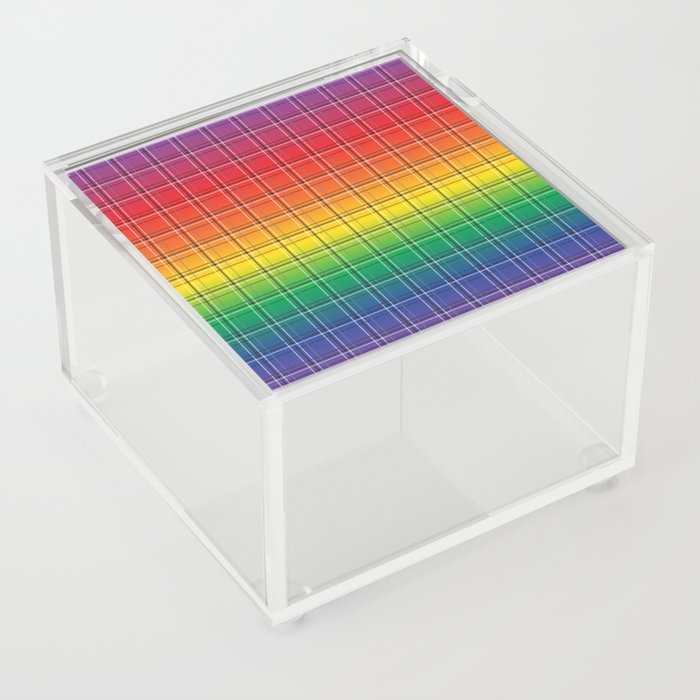 65 MCMLXV LGBT Rainbow Ombre Plaid Pattern Acrylic Box