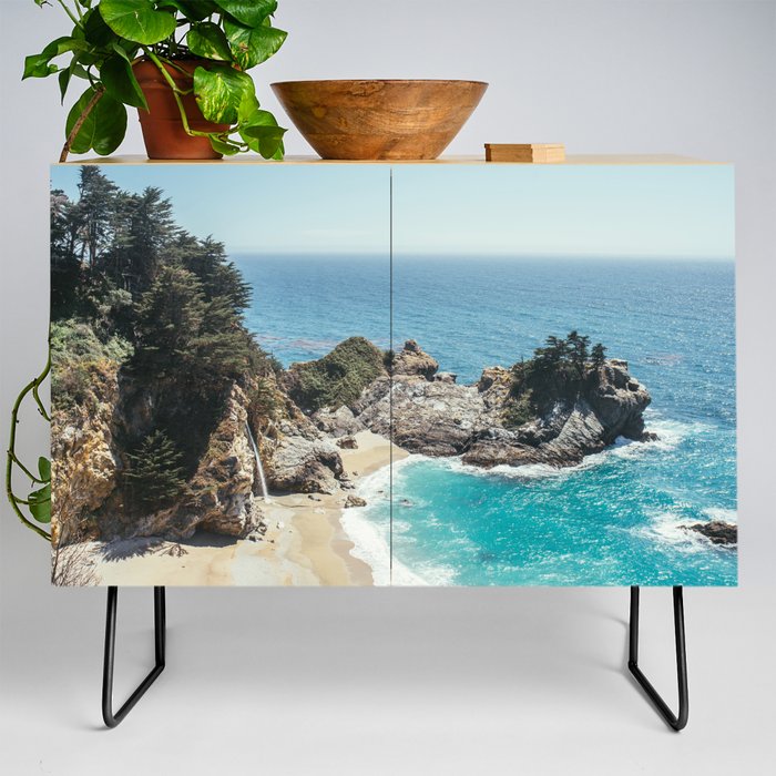 Mcway Falls - Big Sur Coast in California - Waterfall on Beach - Pacific Ocean  Credenza