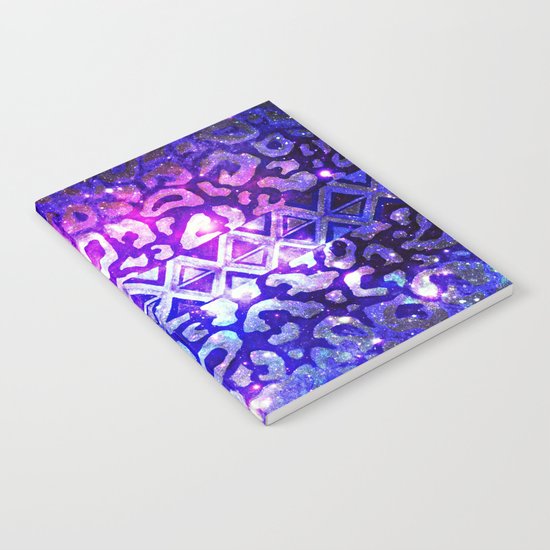 TRIBAL LEOPARD GALAXY Animal Print Aztec Native Pattern Geometric Purple Blue Ombre Space Galactic Notebook