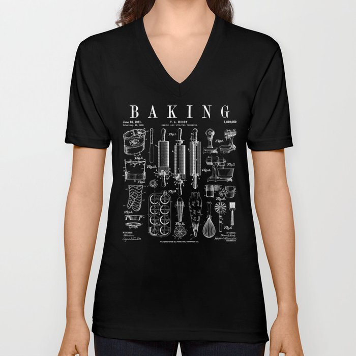 Baking Cooking Baker Pastry Chef Kitchen Vintage Patent V Neck T Shirt