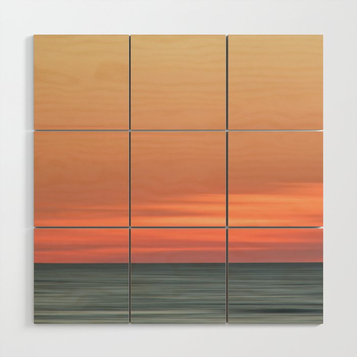 Wall Art Coastal Theme: Abstract Color Blend Ocean Sunset Landscape Photograph Wood Wall Art