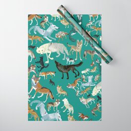 Wolves of the World Green pattern Wrapping Paper