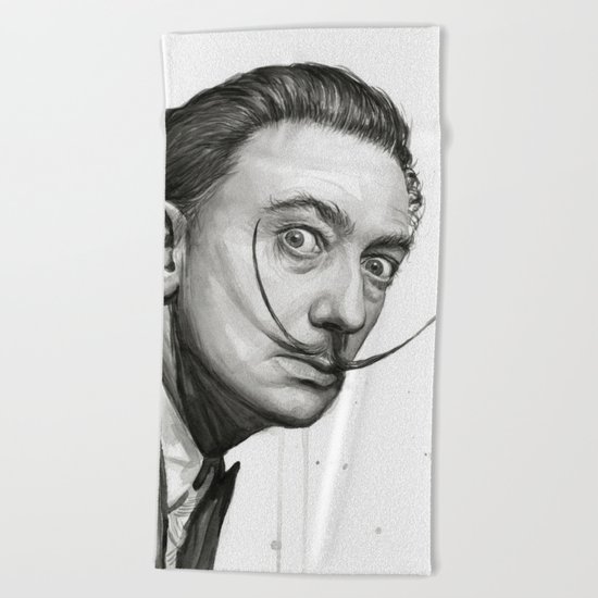 Salvador Dali Watercolor Portrait Beach Towel