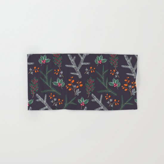 Seamless pattern with floral branches winter christmas hand drawn texture background Hand & Bath Towel