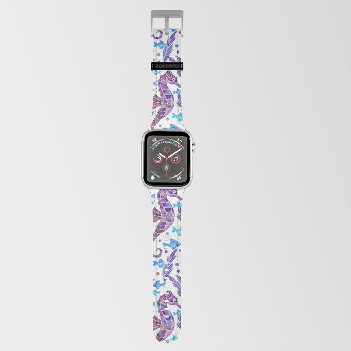 Seahorse Watercolor Pattern - Purple & Blue Apple Watch Band