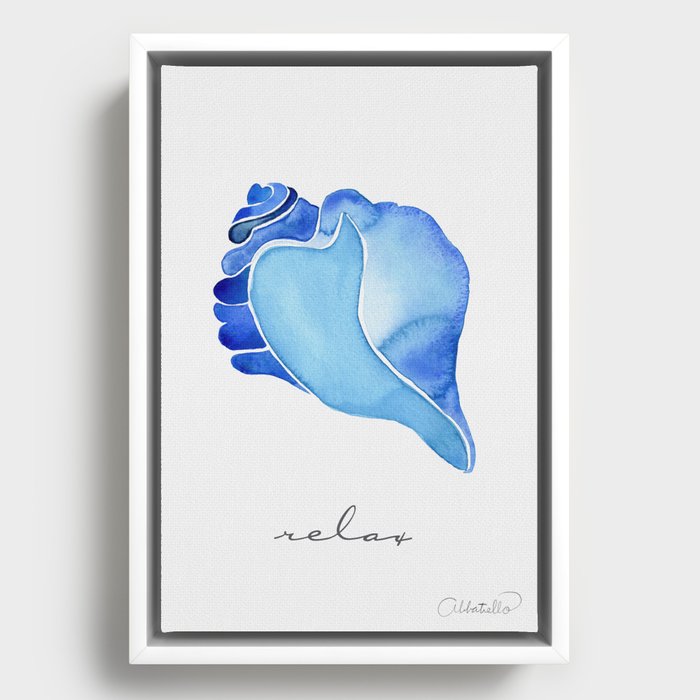 Shell - Relax - Blue Framed Canvas