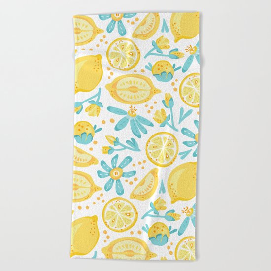 Lemon pattern White Beach Towel