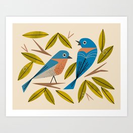Midcentury Bluebird Pair Art Print