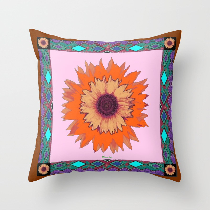 Western Style Chocolate Brown Pink Orange Sunflower Art Throw Pillow By Sharlesart Society6