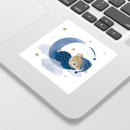 Cute bear sleeps on the moon Sticker