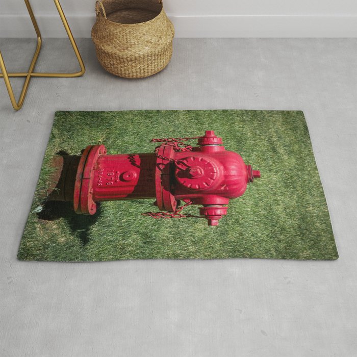 Red East Jordan Iron Works Fire Hydrant Rug by Enzwell Artworks Society6