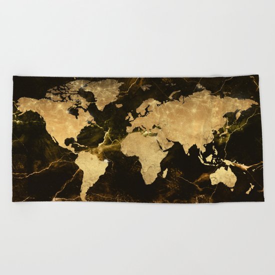world map marble 5 Beach Towel