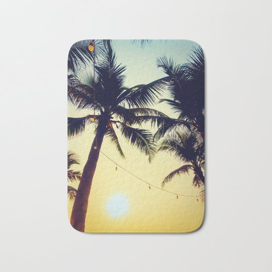 Vintage Palm trees with patio lanterns Bath Mat