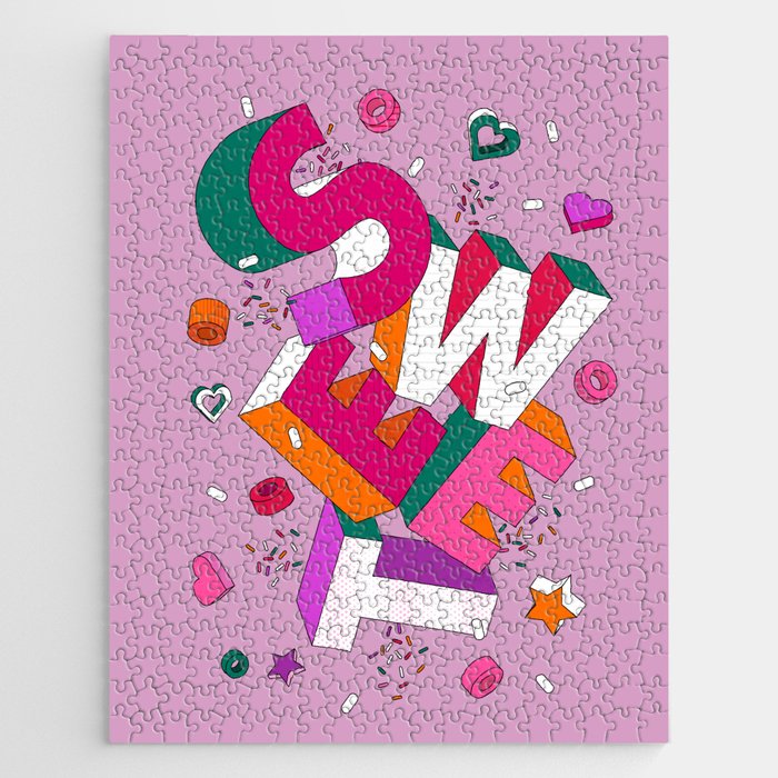 SWEET - colorful typography on pink Jigsaw Puzzle