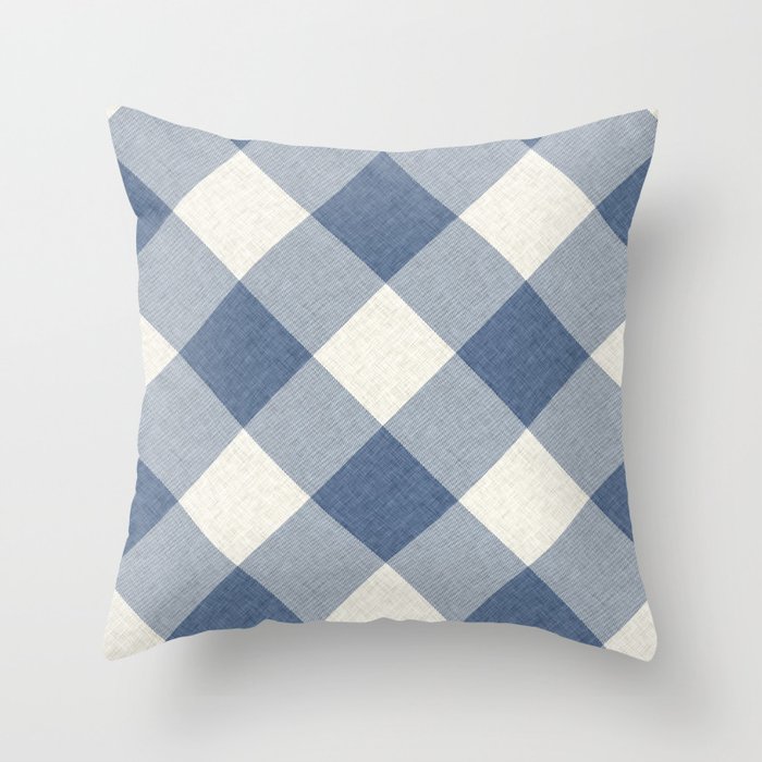French blue linen homespun gingham check.Shabby chic farmhouse