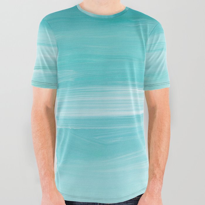 Abstract Minimalist Teal Painting All Over Graphic Tee