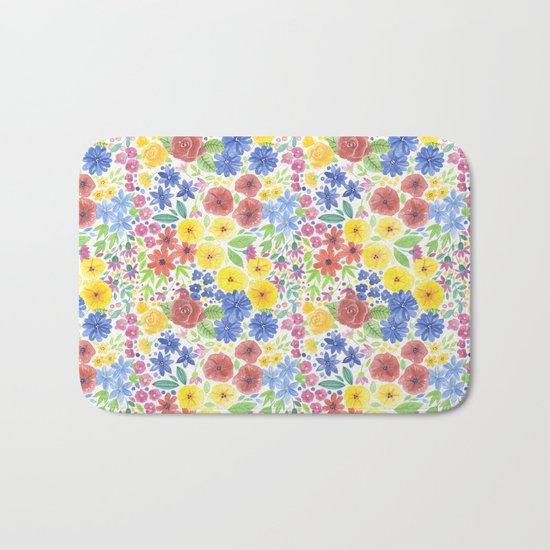 Floral watercolor pattern white Bath Mat