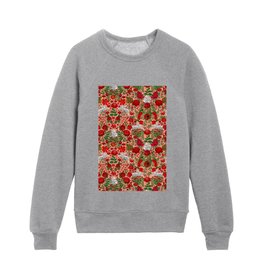 Restful and Raucous Rabbits in a Red Garden Kids Crewneck