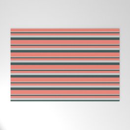 [ Thumbnail: Light Grey, Dark Slate Gray & Salmon Colored Stripes/Lines Pattern Welcome Mat ]