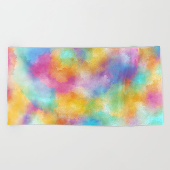 Watercolor Rainbow Abstract Art Beach Towel