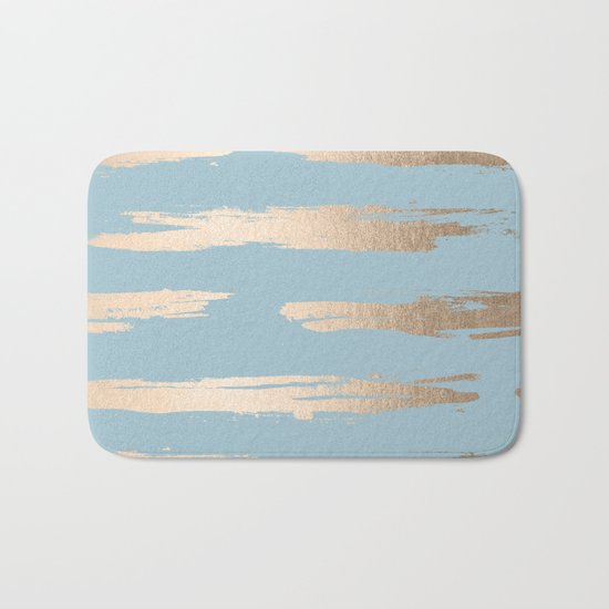 Abstract Paint Stripes Gold Tropical Ocean Sea Blue Bath Mat